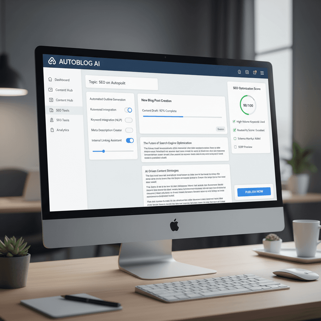 SEO on autopilot content generation dashboard with AI-powered writing tools