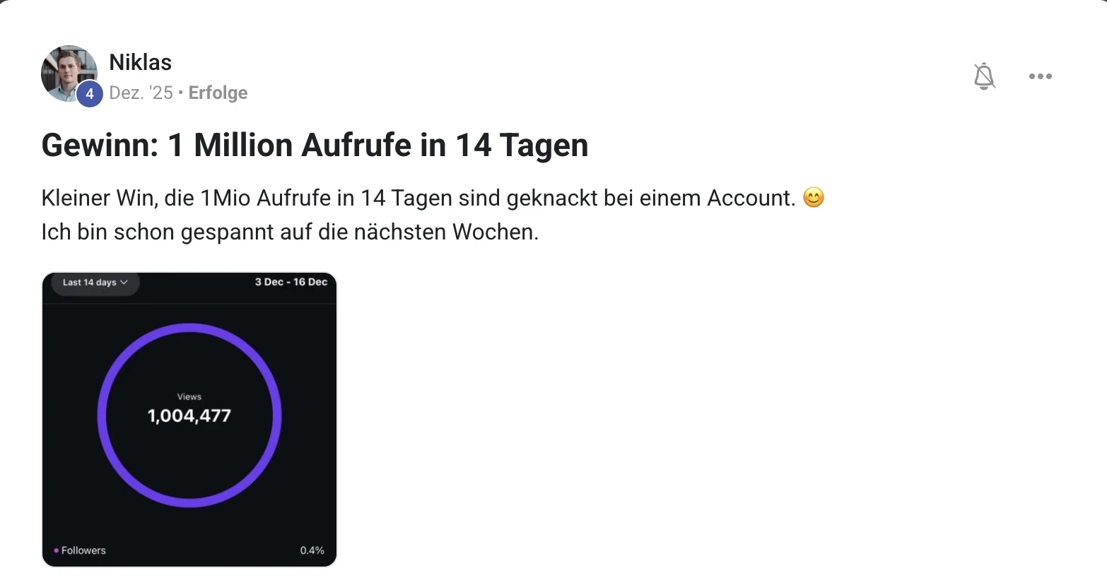 Erfahrungsbericht KI Creator Akademie: Niklas erreicht über 1 Million Views in nur 14 Tagen