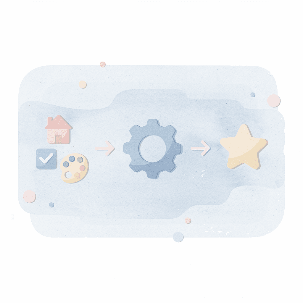 Three icons representing space, permission, and materials for creativity