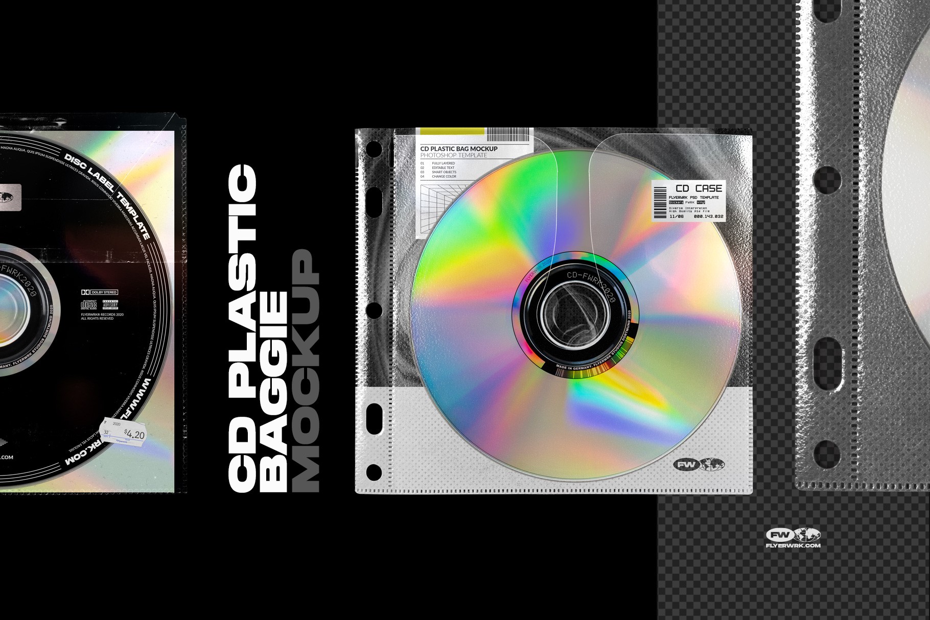 CD jewel case mockup bundle plastic bag mockup with compact disc preview