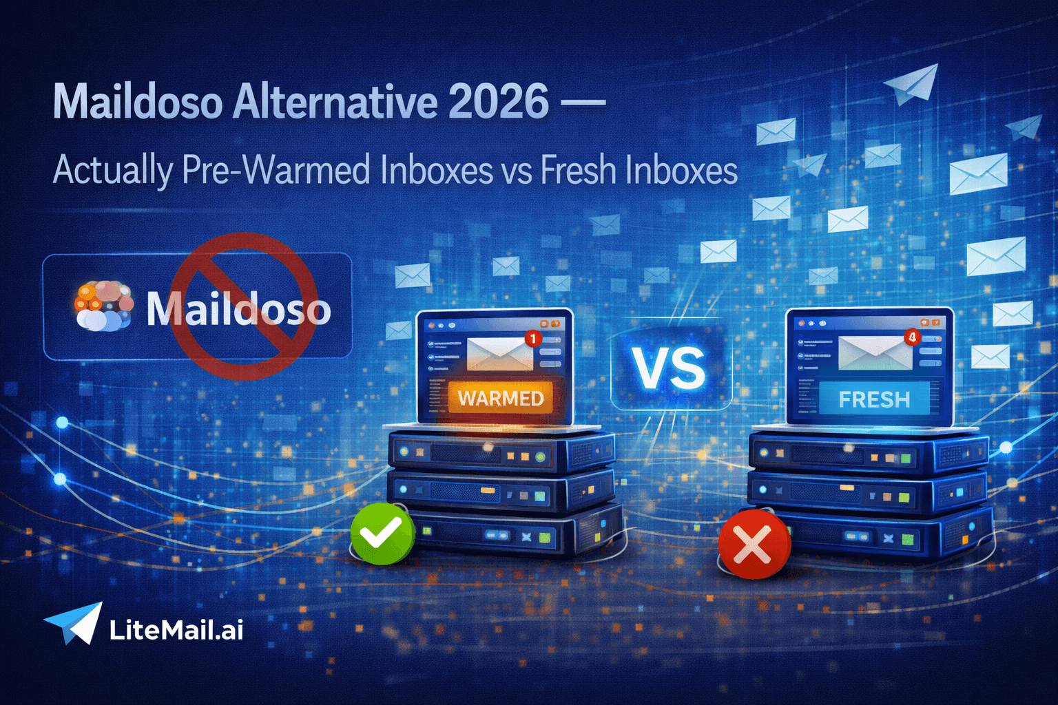 Maildoso fresh inbox Unknown in Postmaster Tools vs Litemail pre-warmed inbox showing Good reputation