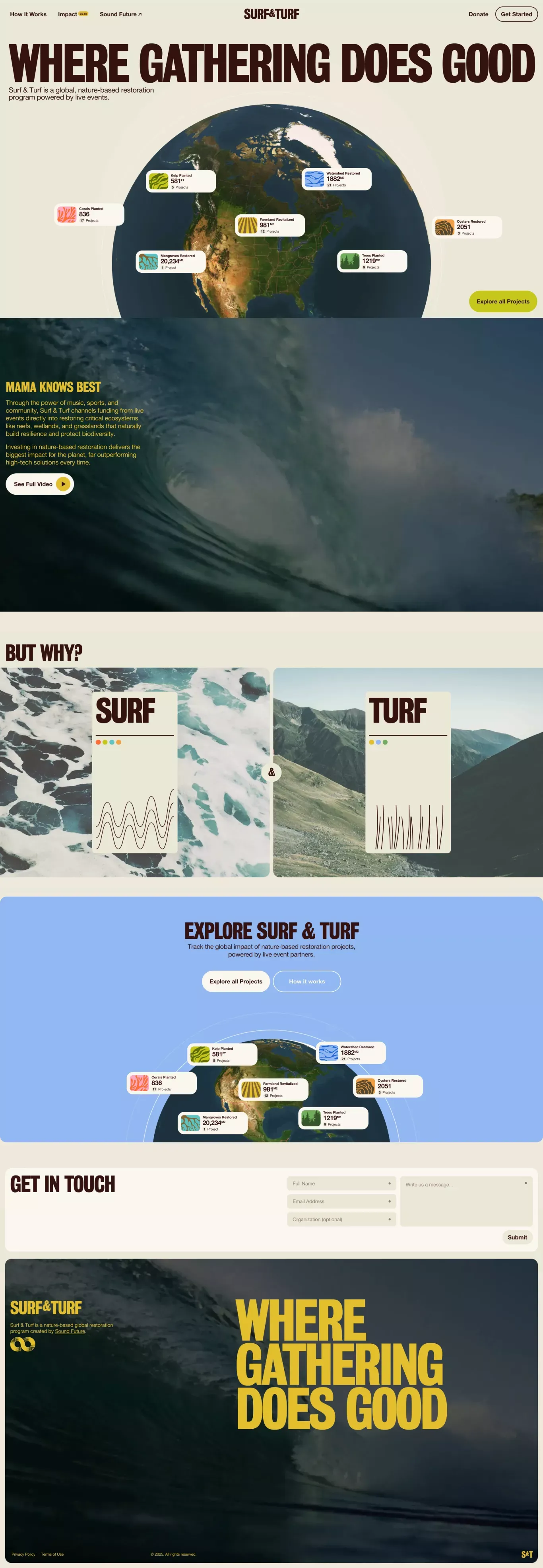 Surf & Turf other page screenshot showcasing Charity and Event design