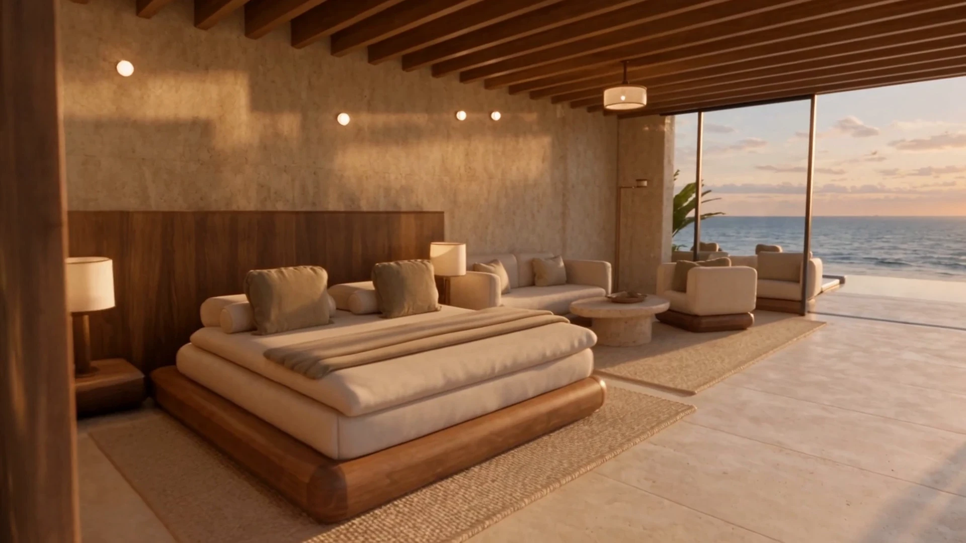 Ocean Villa lounge with open doors facing the sea