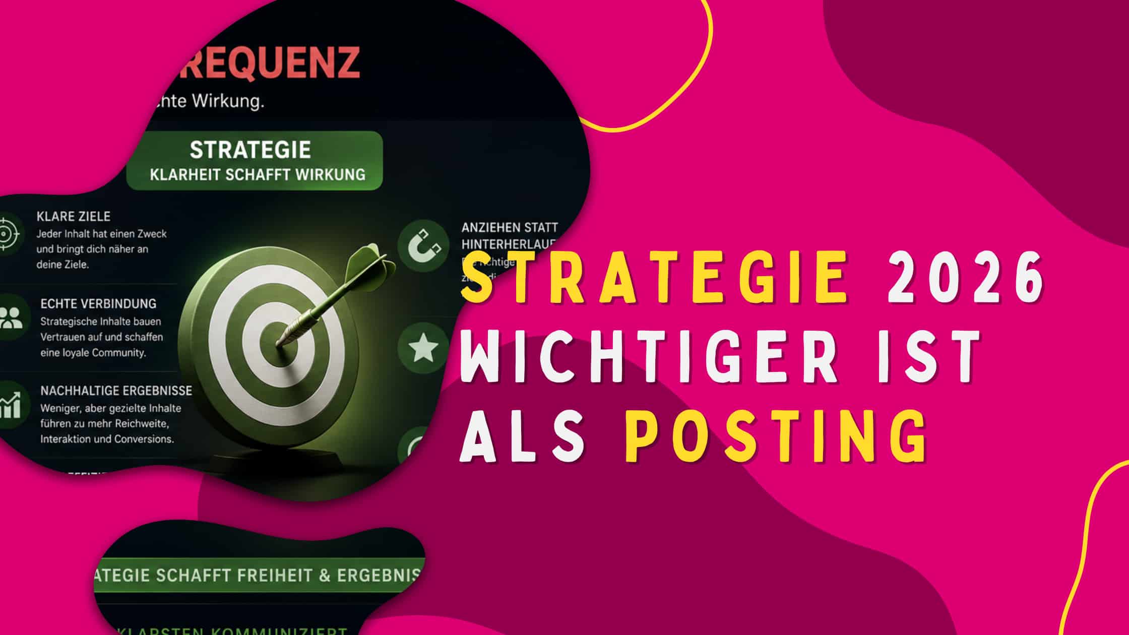 Illustration zum Thema Social Media Strategie 2026. Darstellung, dass eine klare Strategie wichtiger ist als hohe Posting Frequenz, um Reichweite, Fokus und nachhaltiges Wachstum zu erzielen.