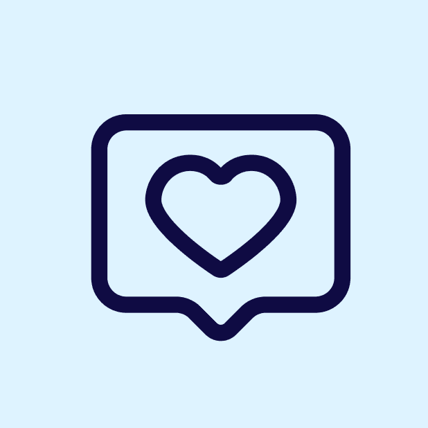 Burbuja de chat con corazón simbolizando el mensaje de cuidado y responsabilidad social de la operadora