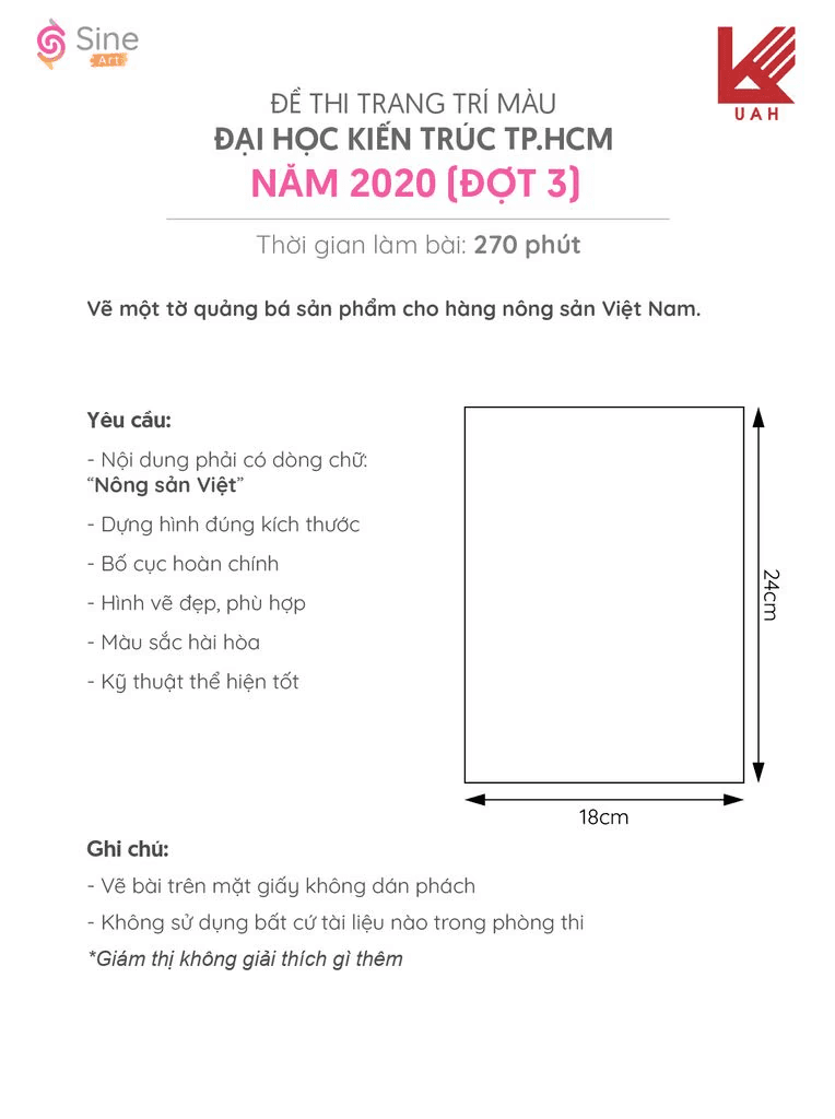 Đề thi trang trí màu Đại học Kiến Trúc TP.HCM 2020 (đợt 3)