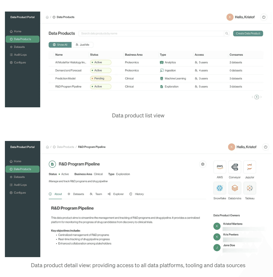 Data product list view