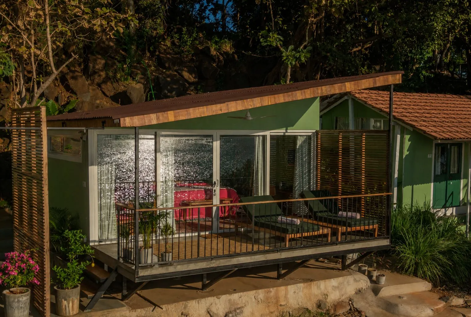 Grand Sea View Room 8's veranda at night, Casa Jaali