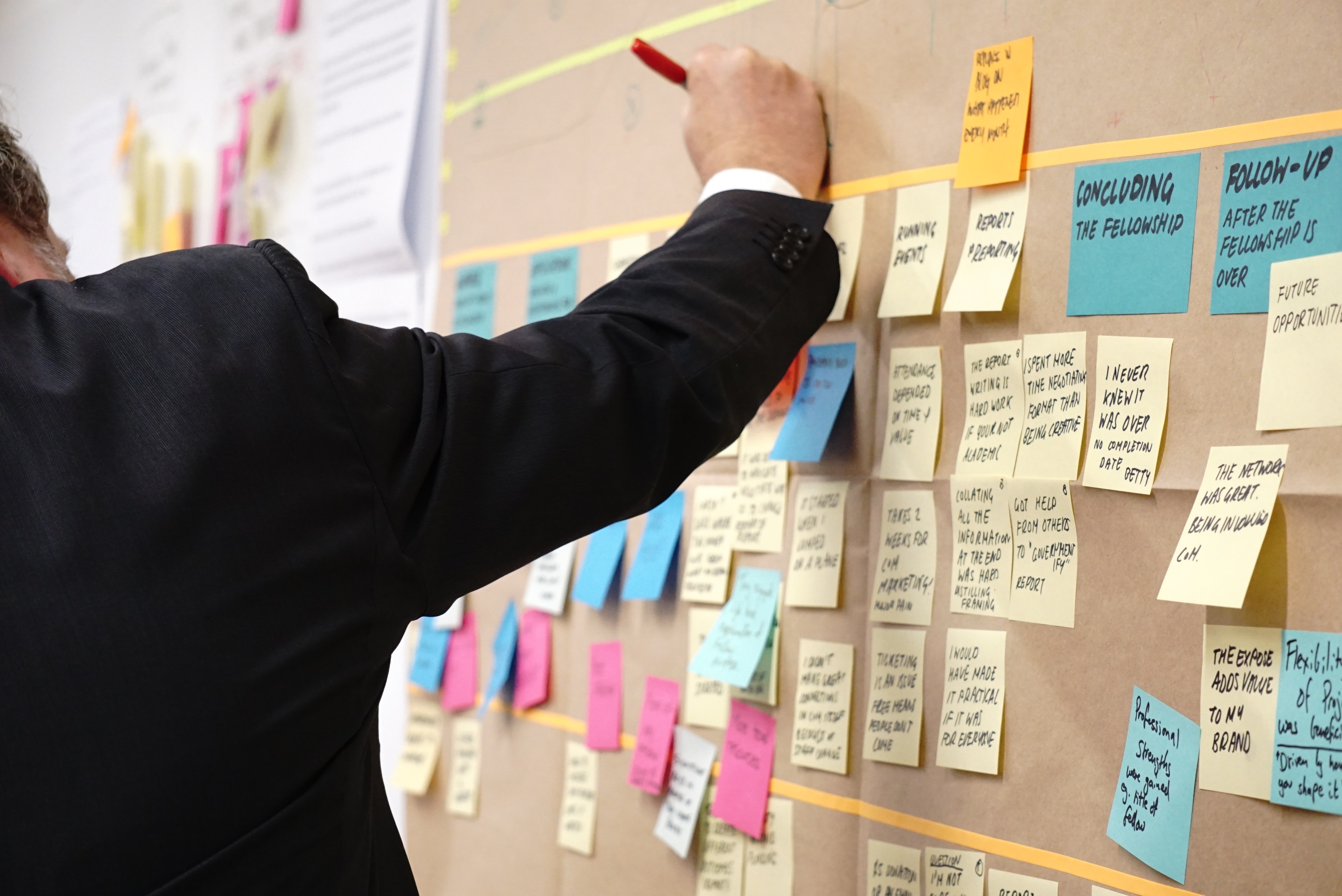 man adding sticky notes for brand monitoring -  how to do sentiment analysis