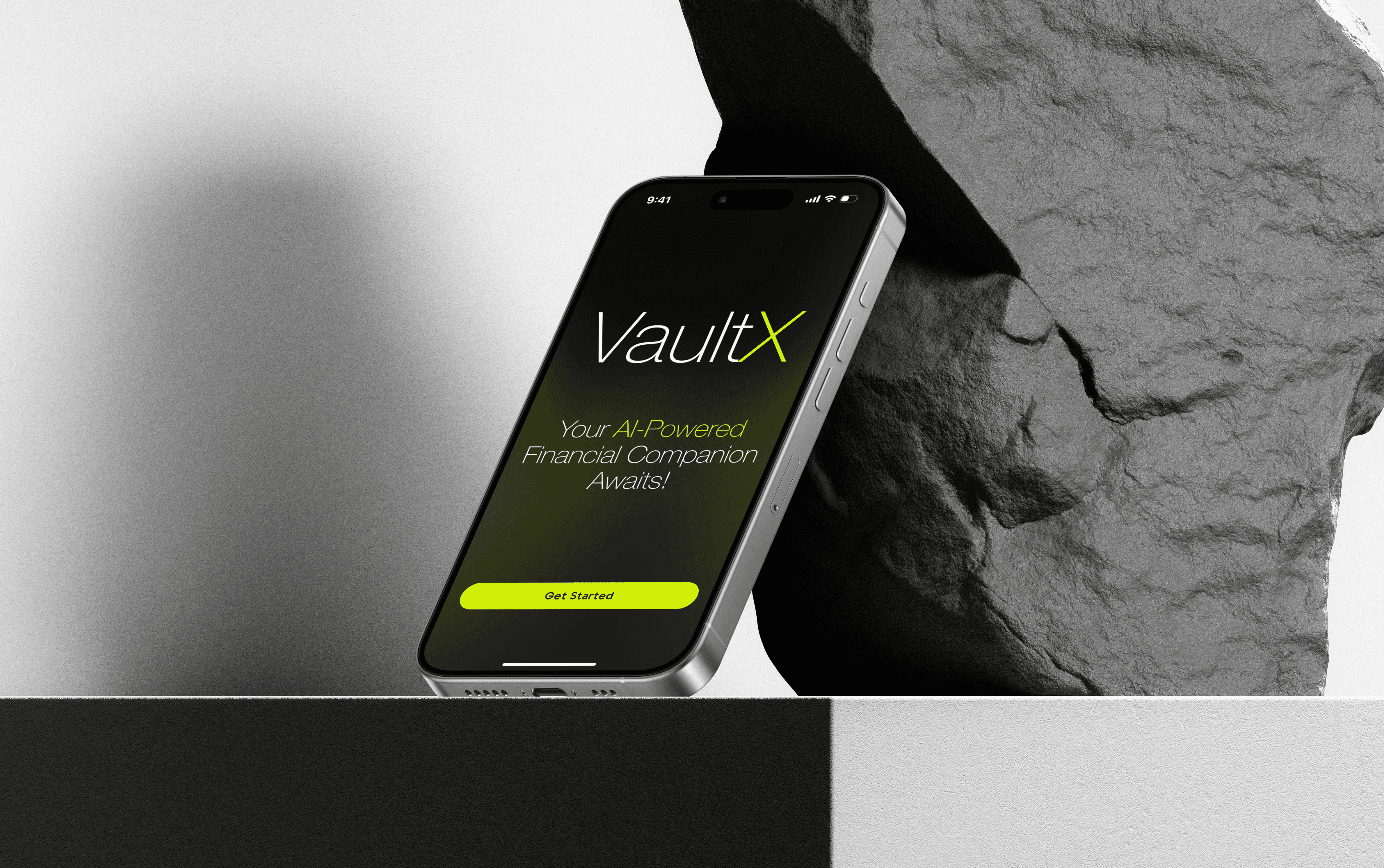 VaultX app screen in mockup