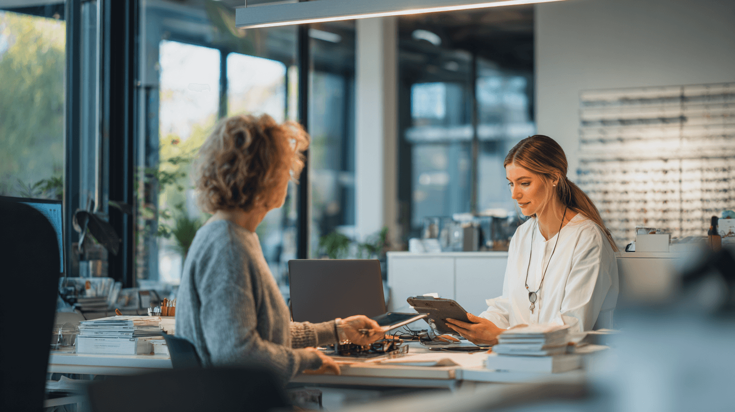 woman holding a phone and man looking at the phone. both are smiling
