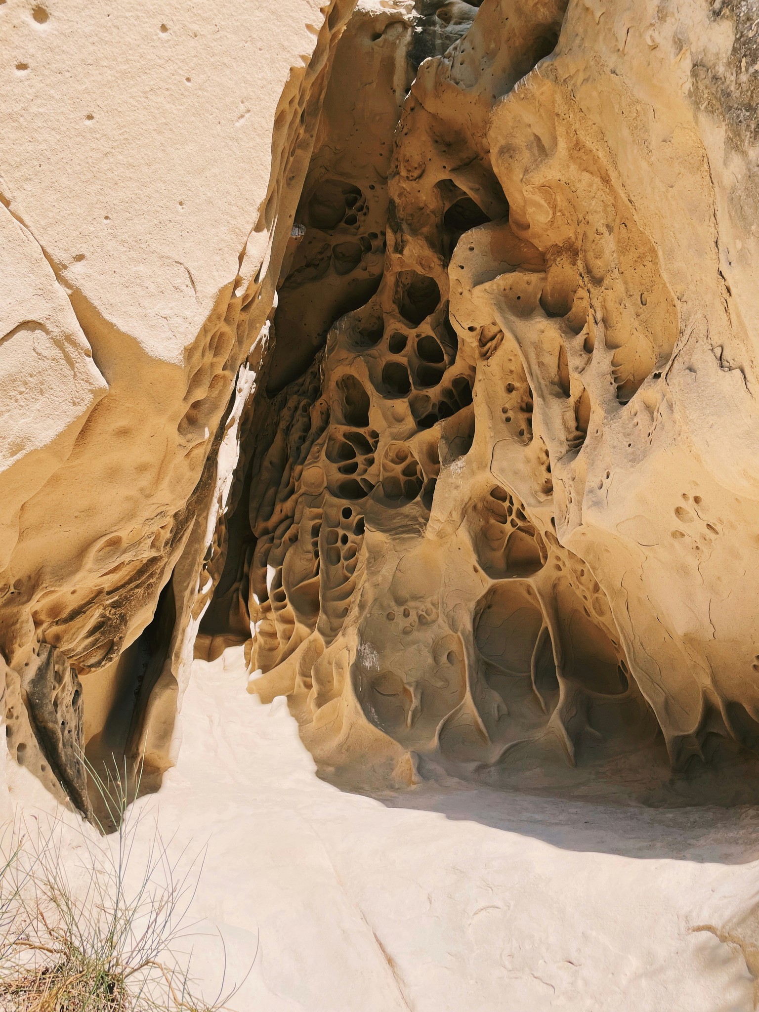 Weathered rock formations creating a natural abstract otherworldly environment in a sandy arrid location.