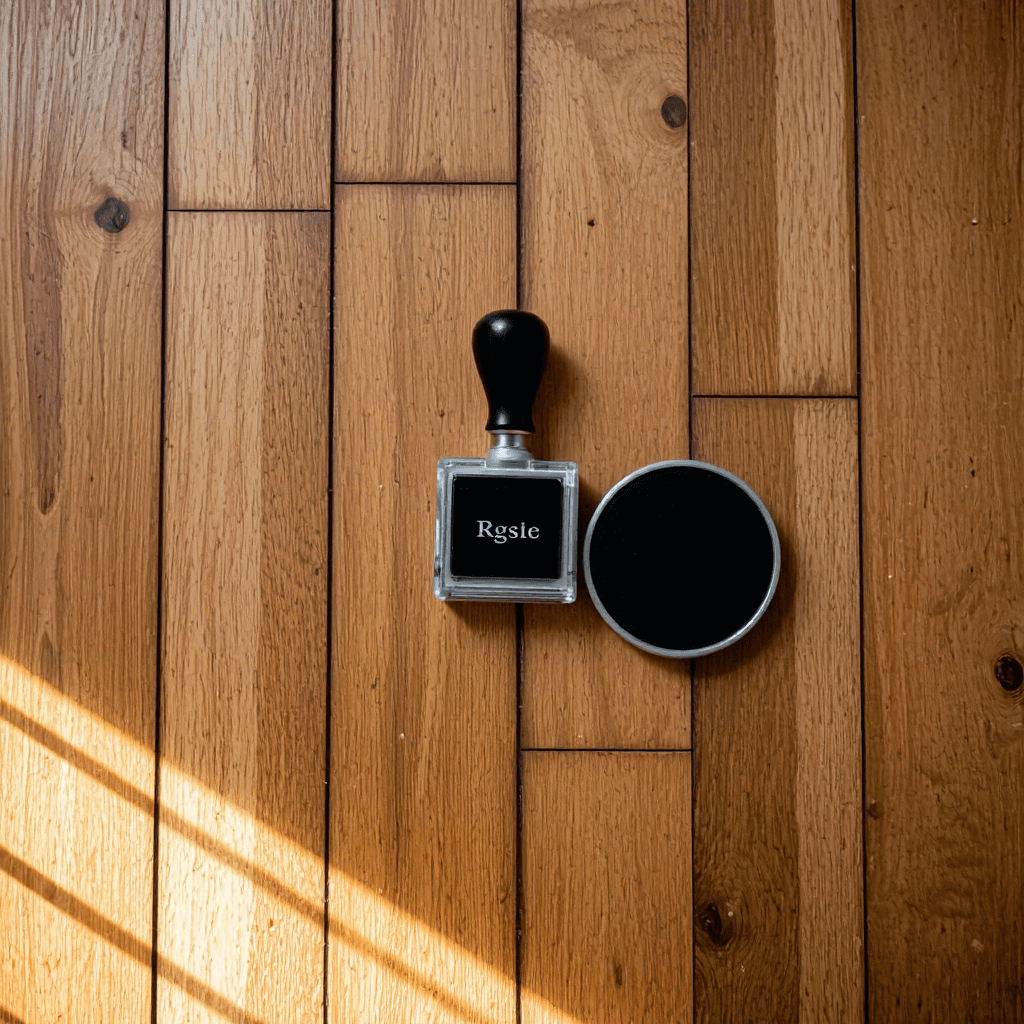 product photography of a stamp with an ink pad