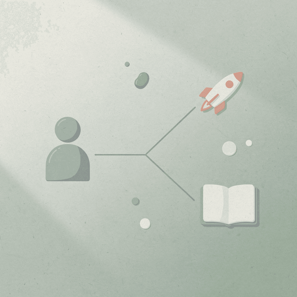 Icon showing product photography splitting into one-time project versus ongoing system paths
