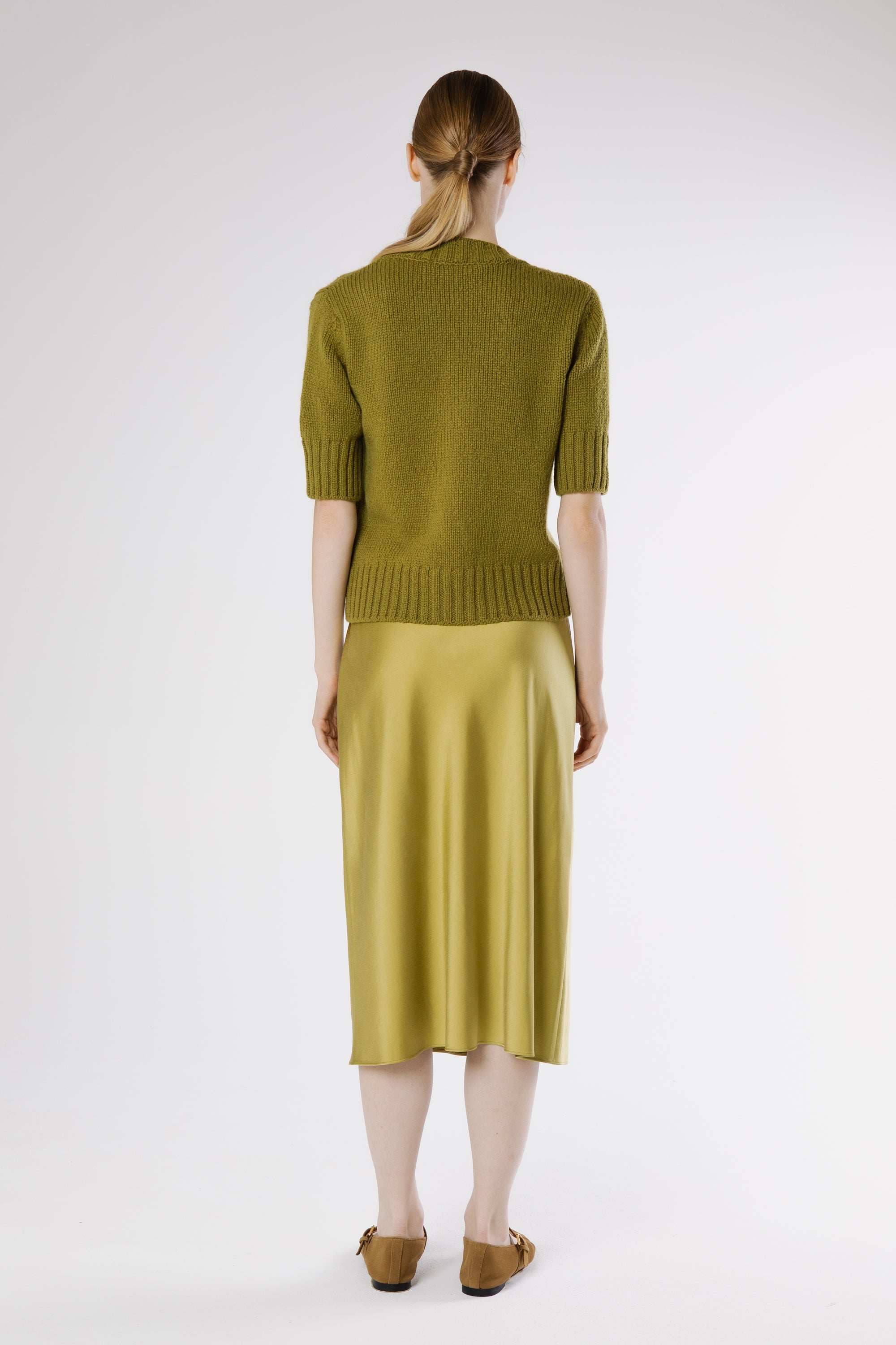 Midi heavy silk satin skirt Citrine – back view showing elegant drape