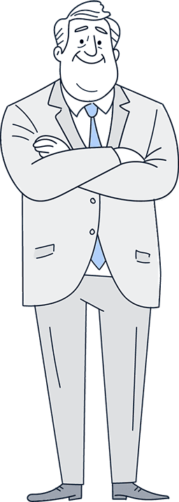 Illustration of a smiling business owner in a suit standing with arms crossed