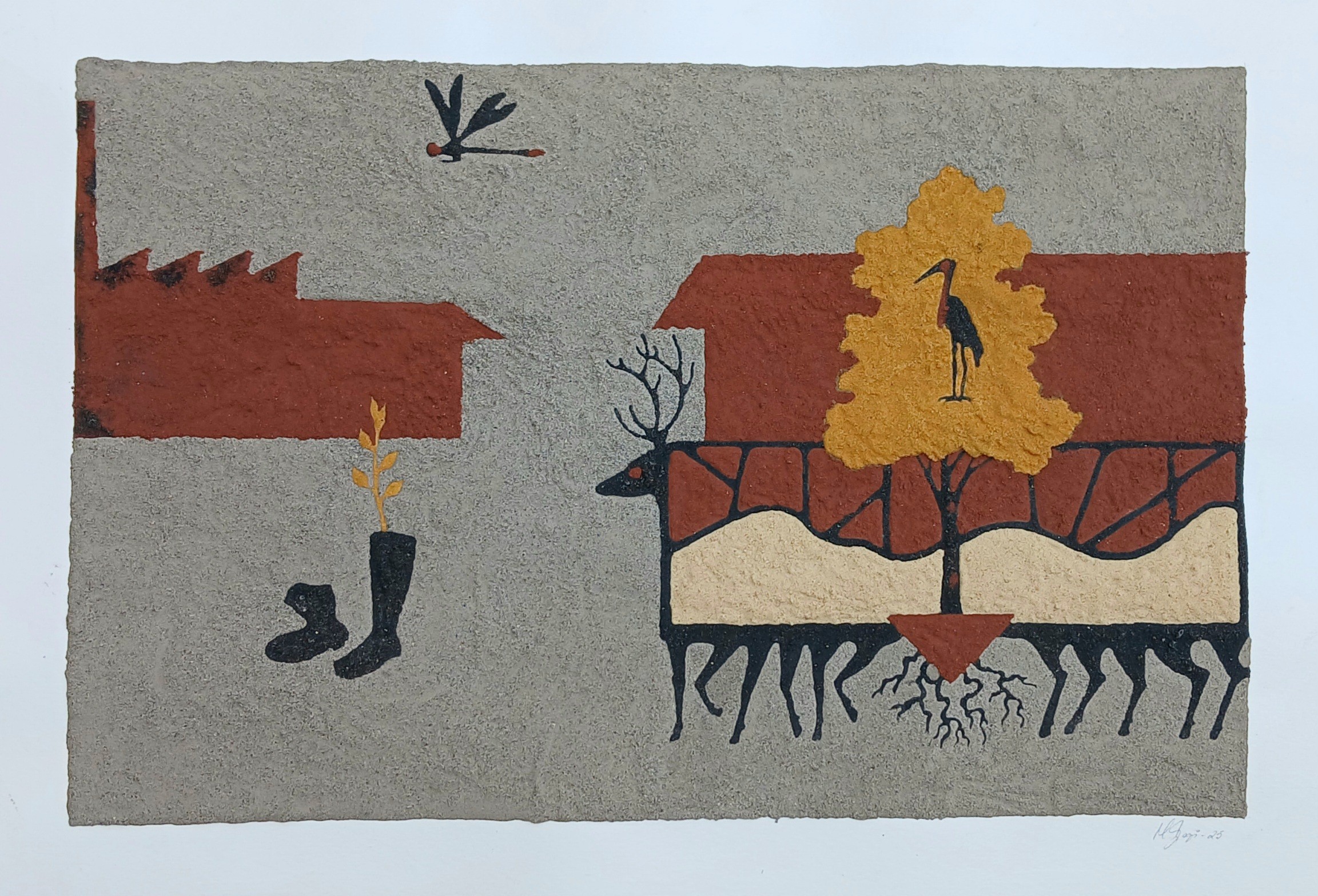 herd of sheep on road painting