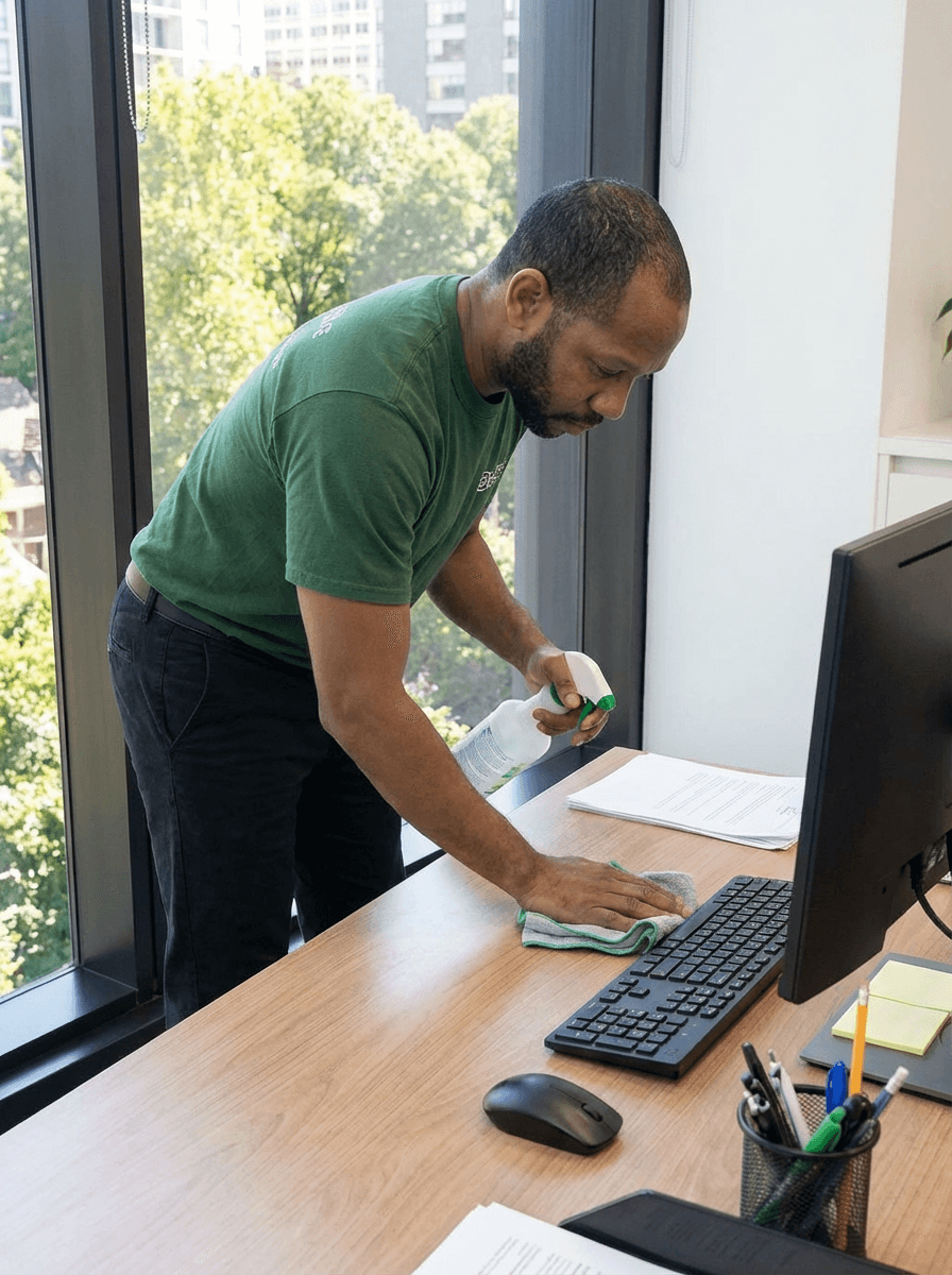 No Spots staff cleaning a office