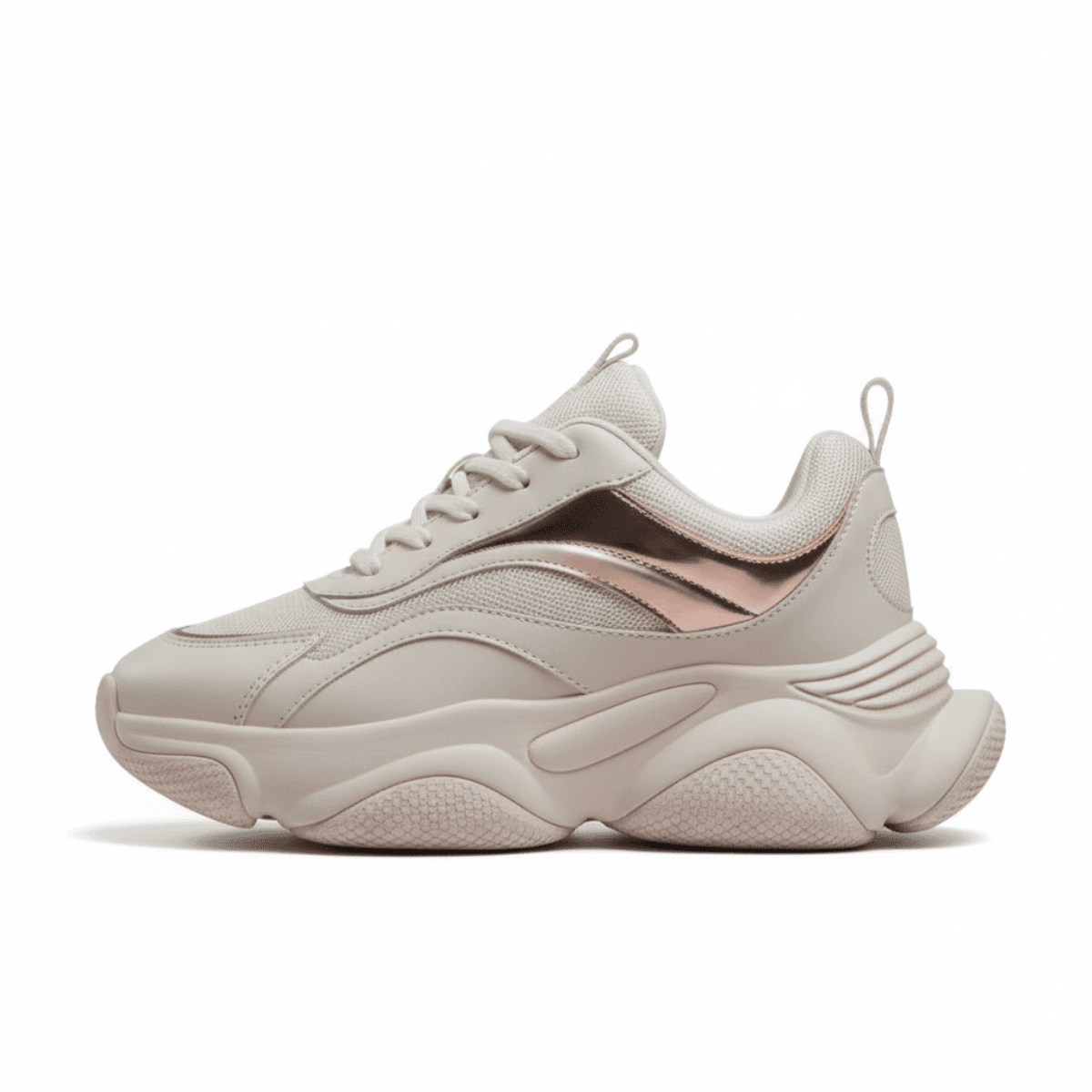 Corbell Nova Edge women's sneaker in white with rose gold accents and chunky sole.