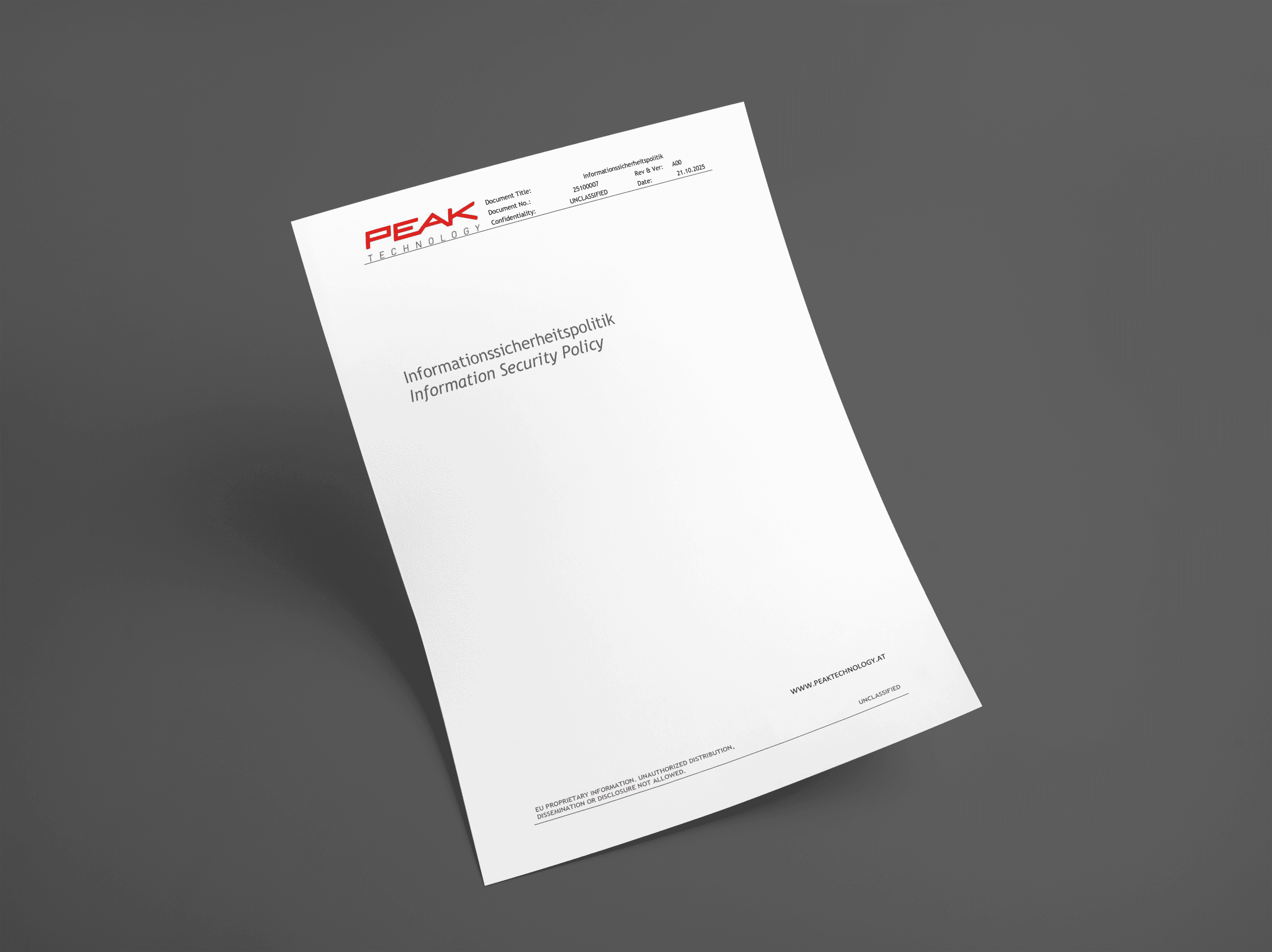 Mockup of the General Terms of Sale and Delivery by Peak Technology