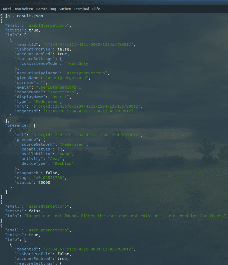 JSON output of TeamsEnum