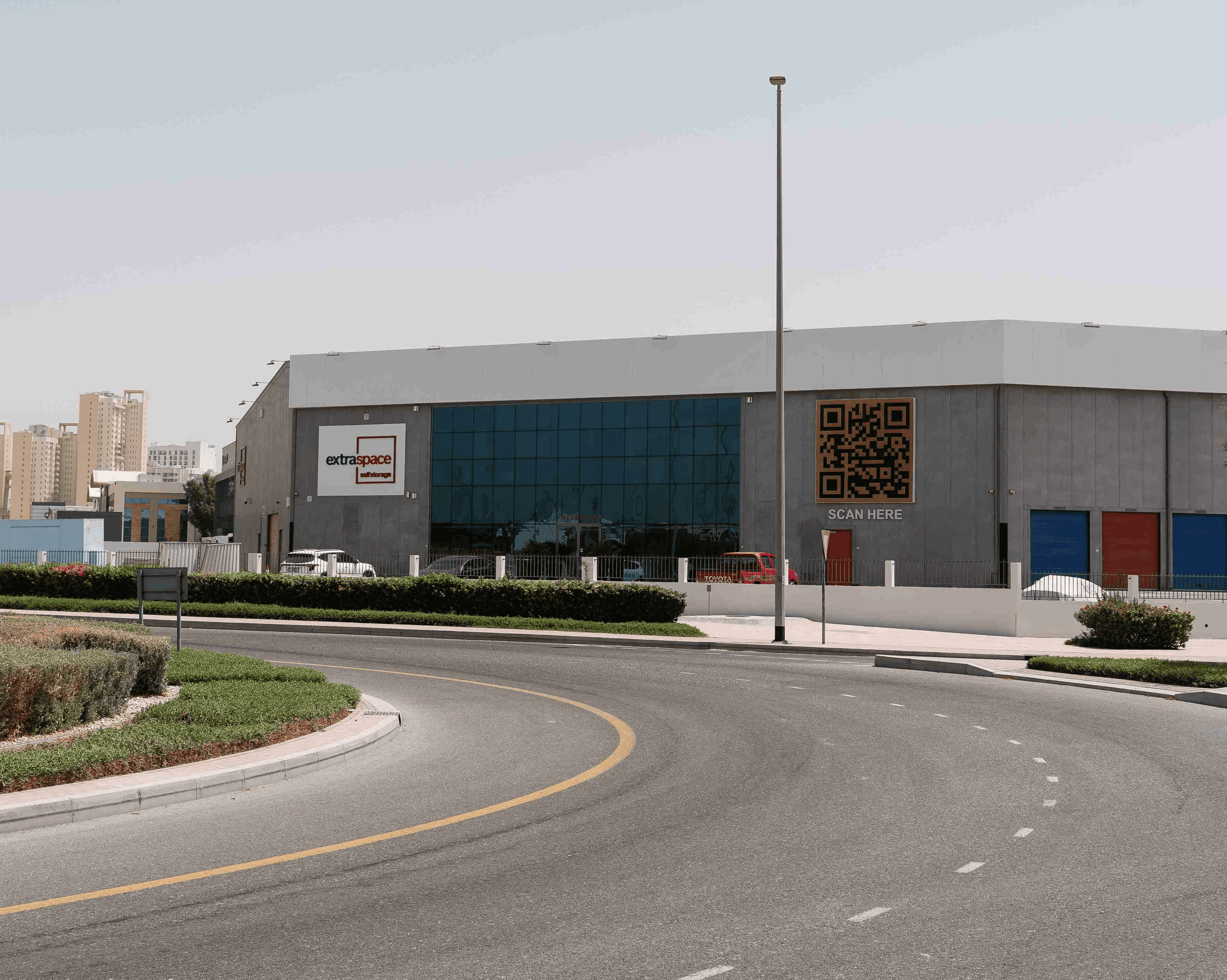 Exterior of Extra Space storage facility in Dubai Production City