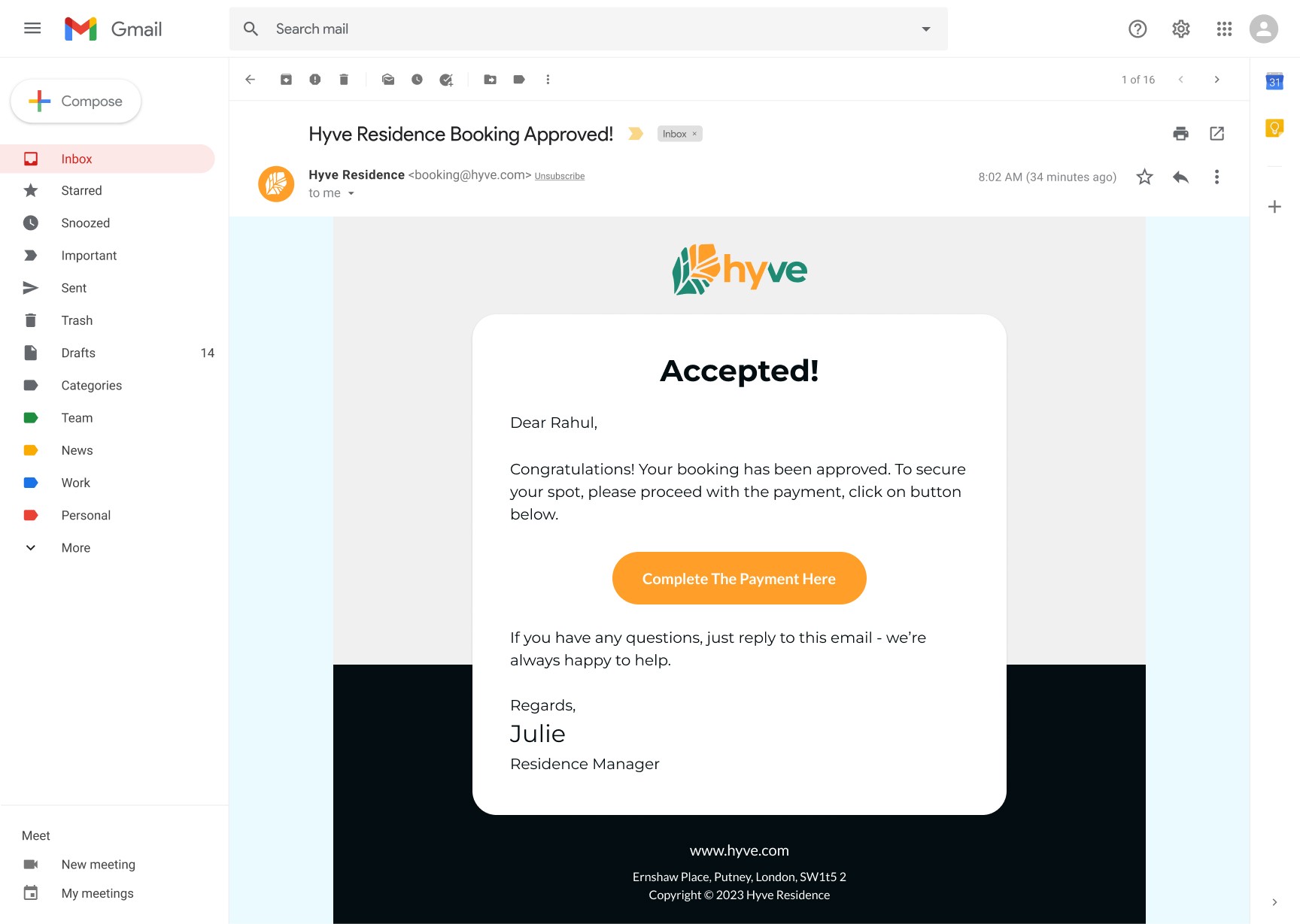 email template for payment