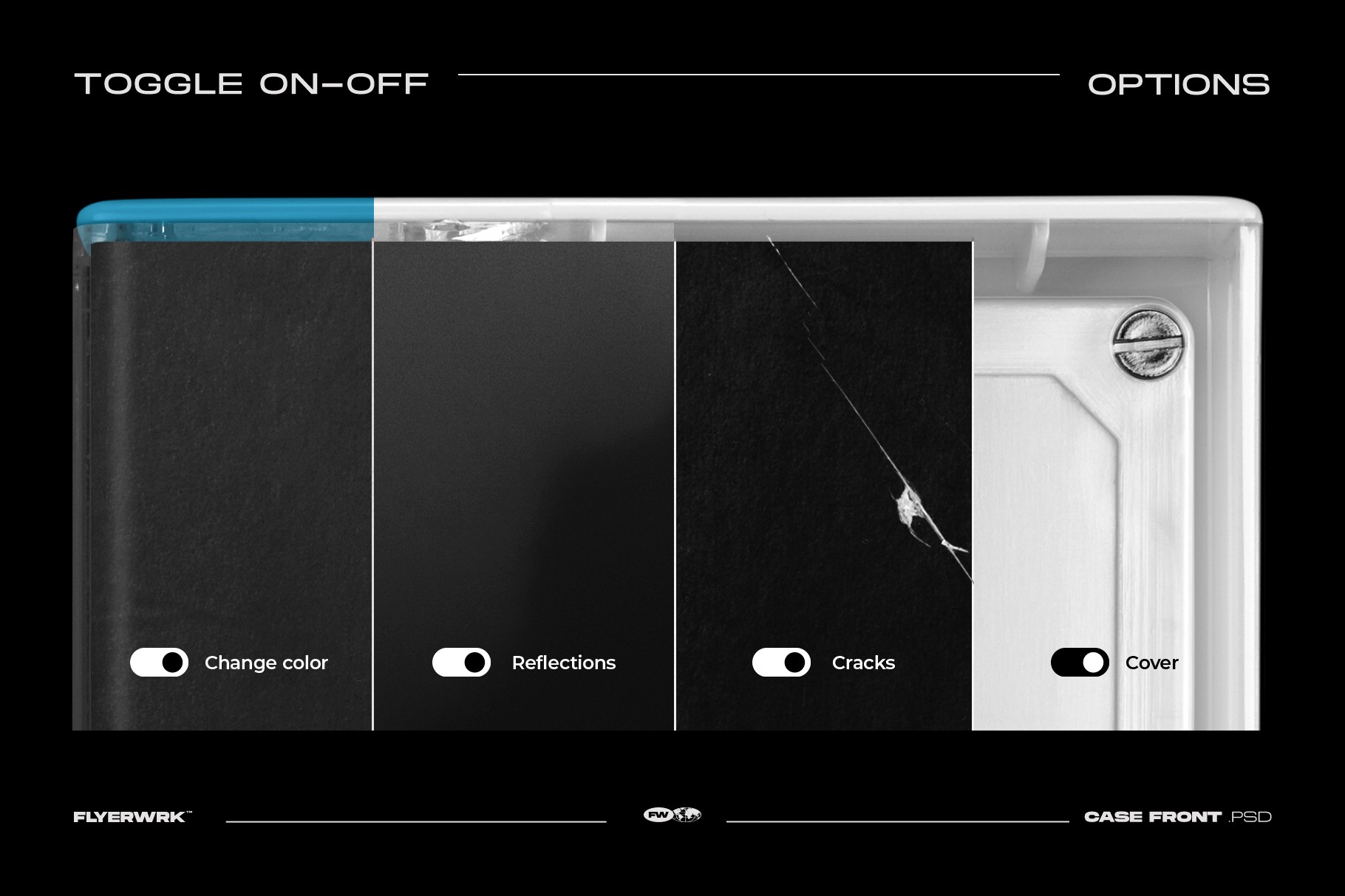 Detail view of adjustable crack overlays and reflection settings for a used vintage look.