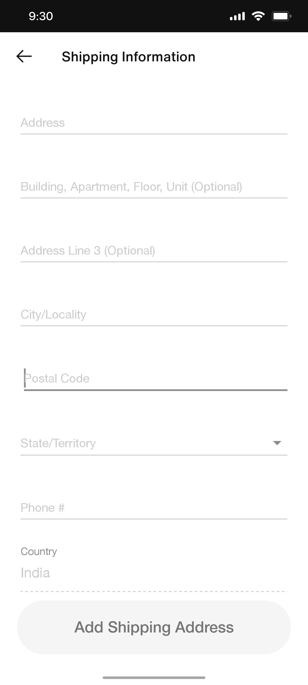 Nike App Add shipping Address Screen