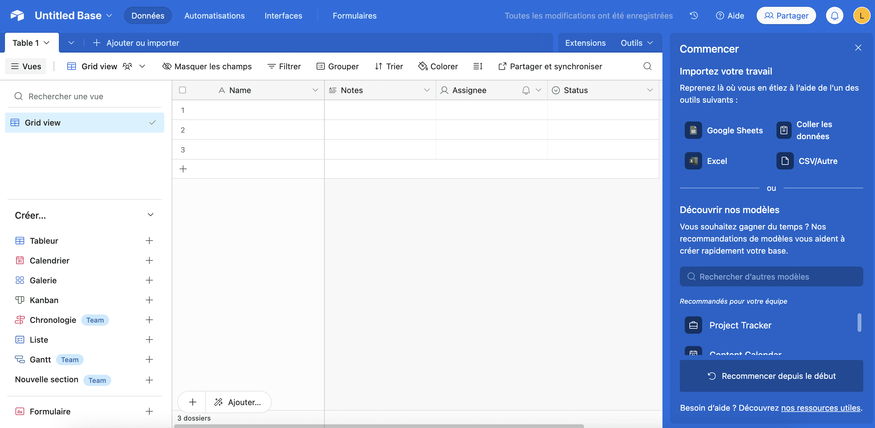 Interface airtable vierge