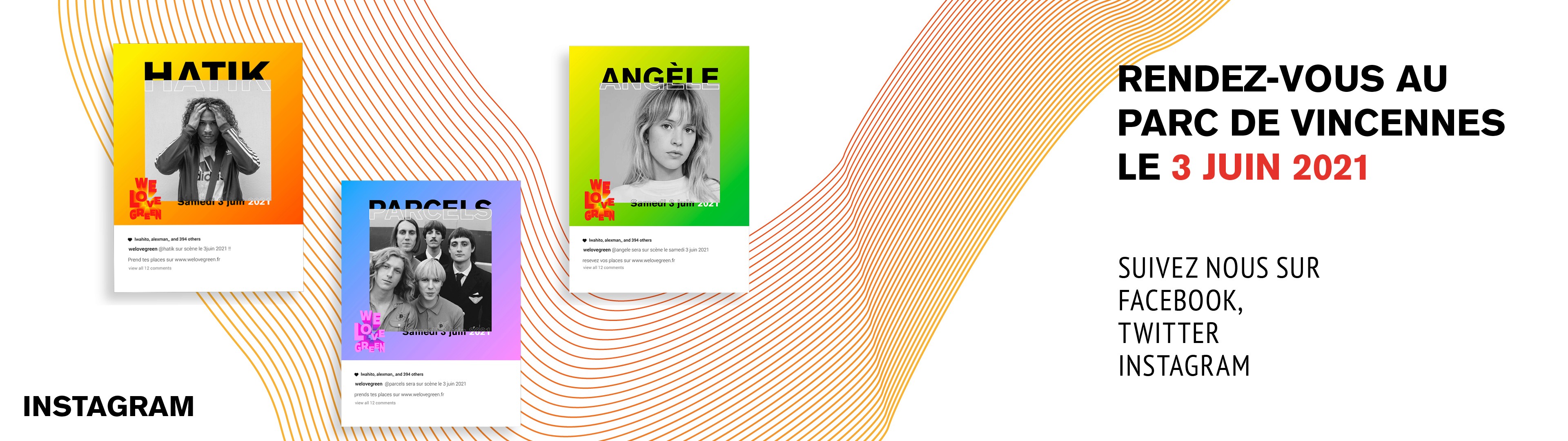 Déclinaisons de l’identité graphique du festival We Love Green