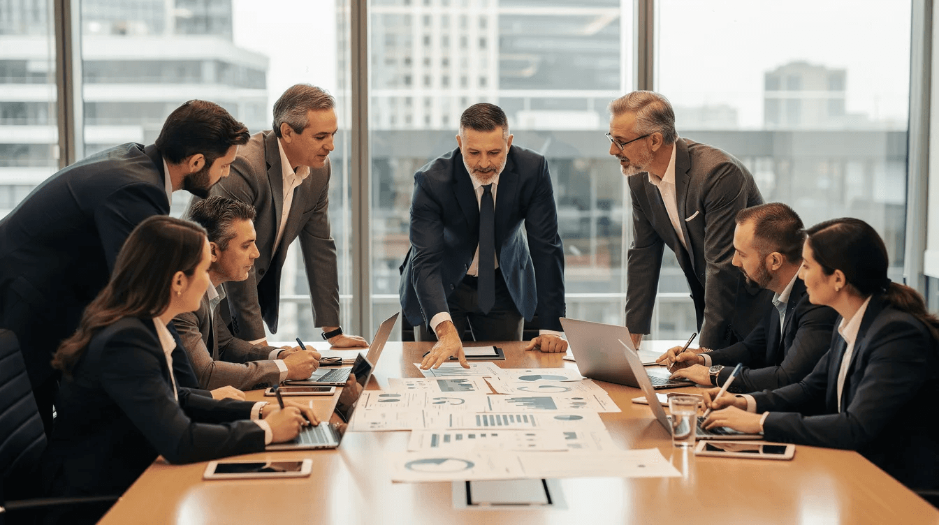 A diverse group of professionals is engaged in a discussion around a conference table, reviewing documents related to tax strategies and financial planning. They appear to be sharing insights on topics such as taxable income, investment returns, and tax deductions, highlighting the importance of effective tax planning for maximizing wealth.