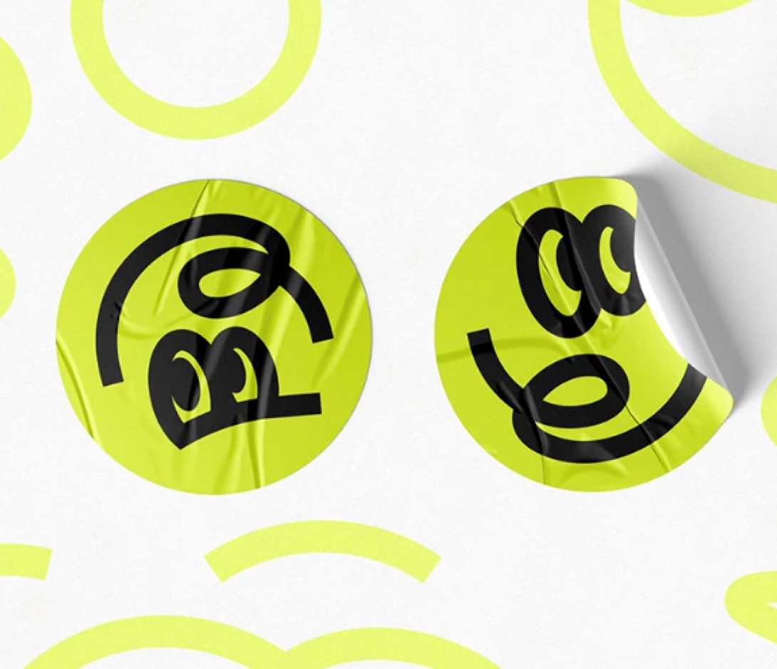 Abstract branding elements with neon green graphic patterns