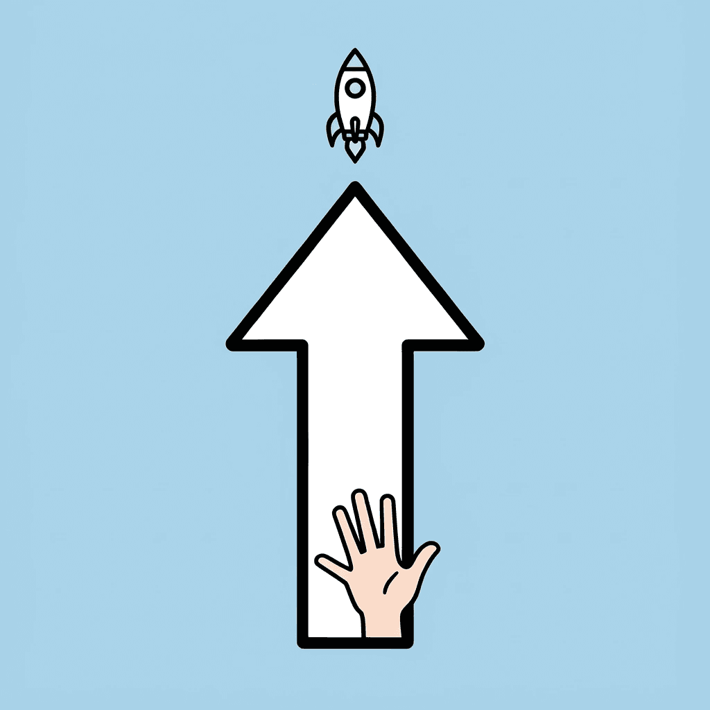 Upward arrow showing acceleration of fine motor development through proper cutting practice
