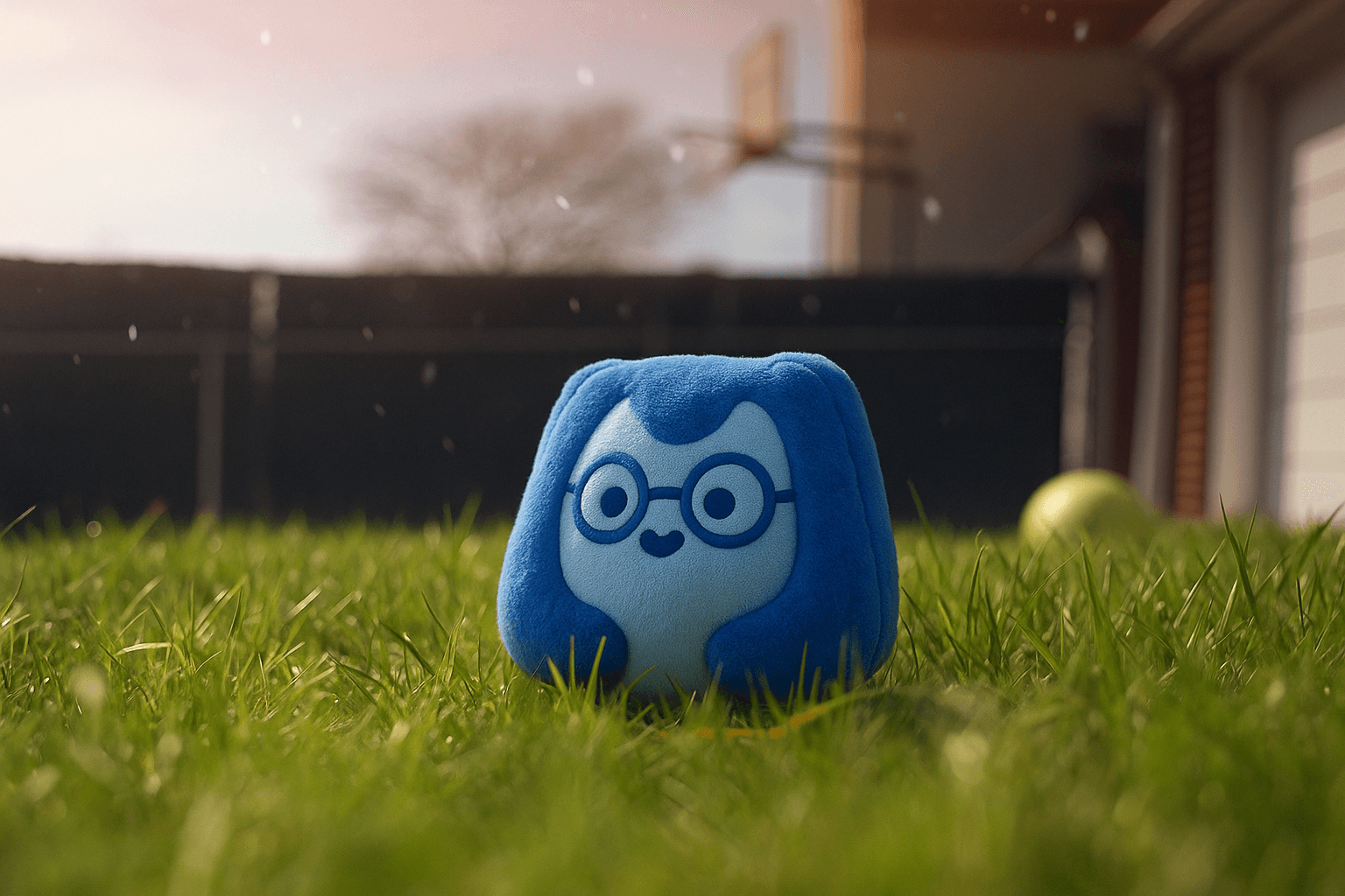 peluche en forme de logo duchat conseils sur une pelouse dans un jardin