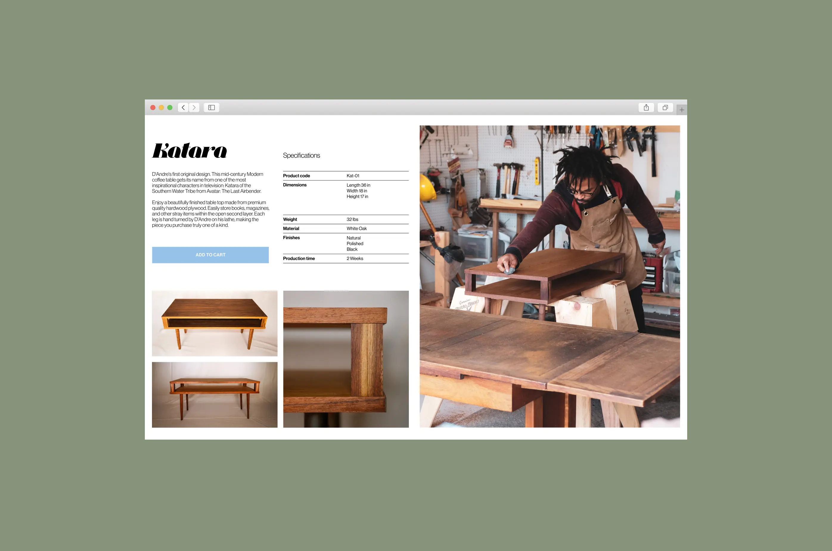 D’Andre Furniture — Web page mockup showing online furniture store — Digital brand application