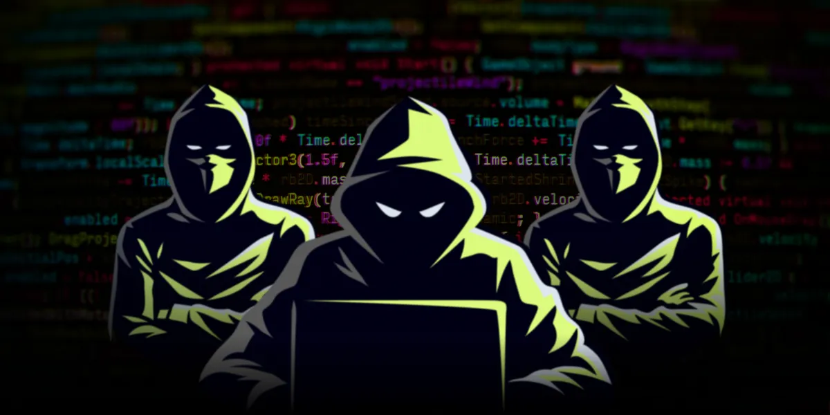 Vector art depicting three hackers 