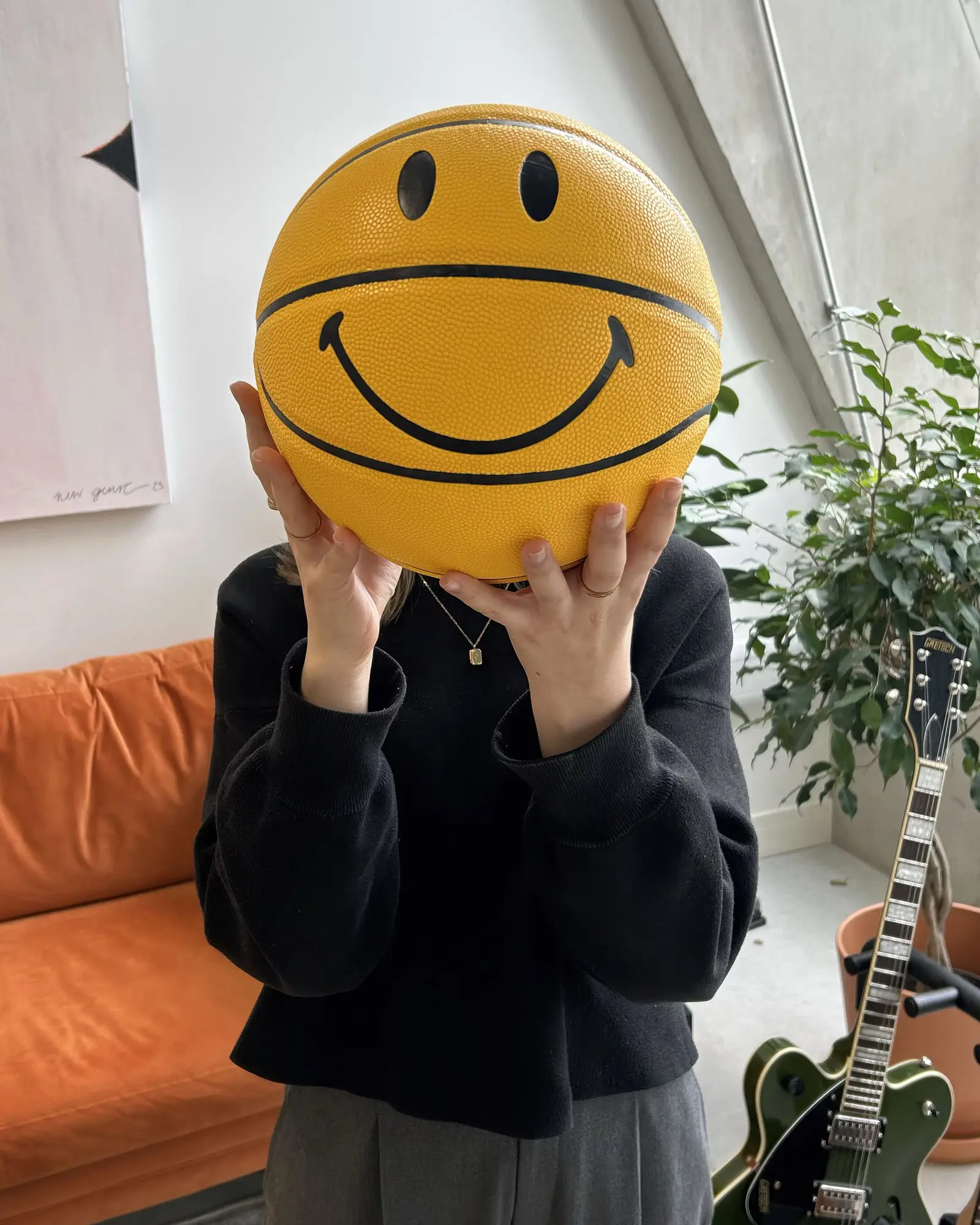 Yellow smiley basketball