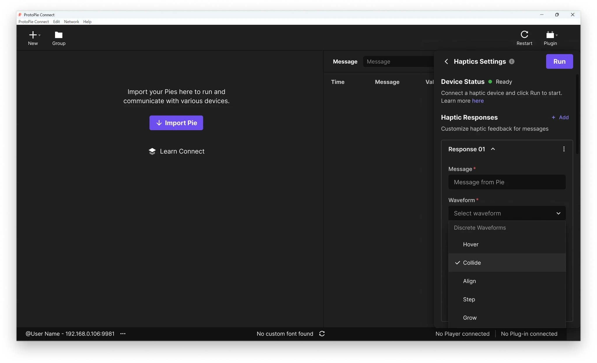 Waveform dropdown list