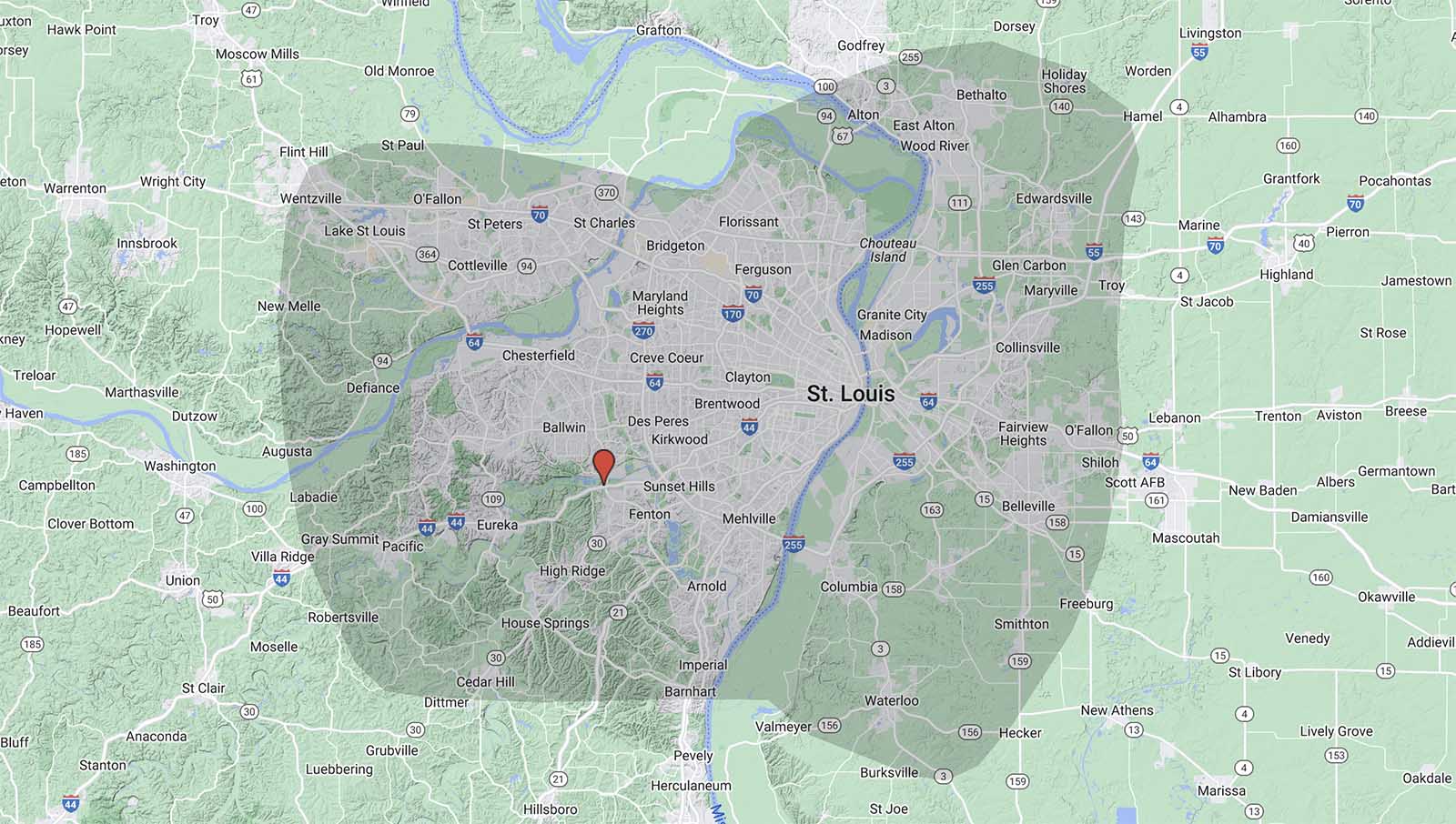 Service area map of St. Louis