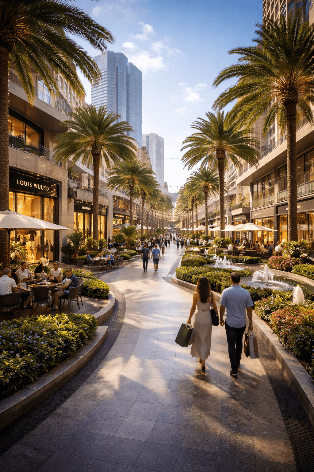 Luxury open-air shopping boulevard with cafes, retail stores and landscaped walkways in Sector 113 Gurugram