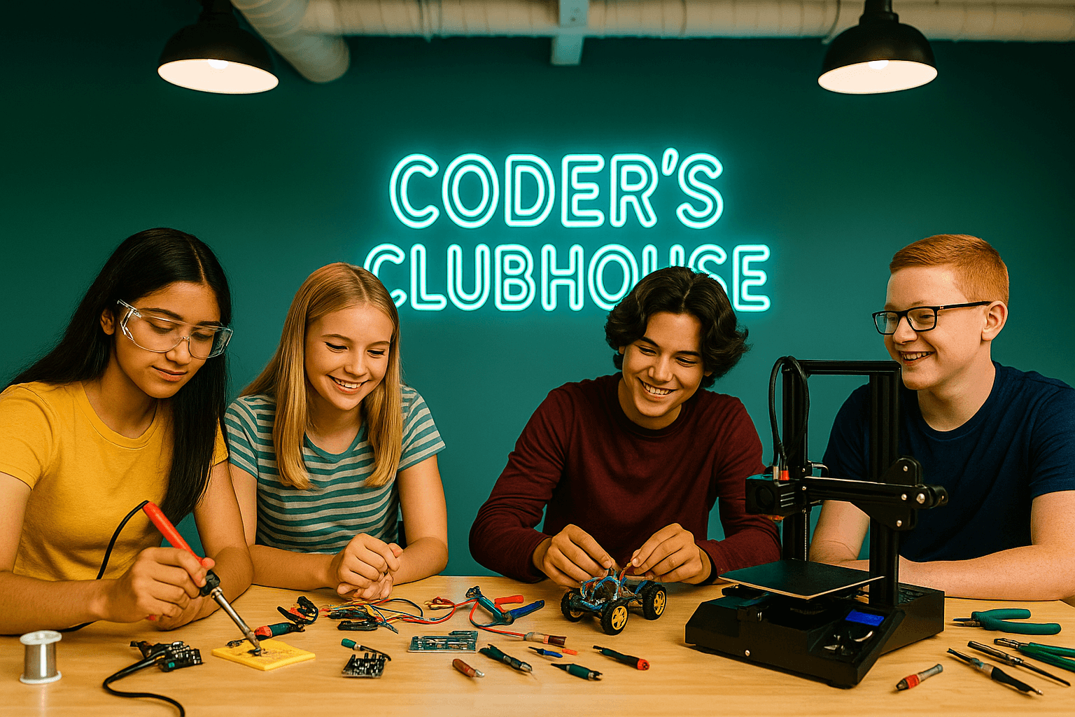 Coder's Clubhouse instructor teaching kids about coding