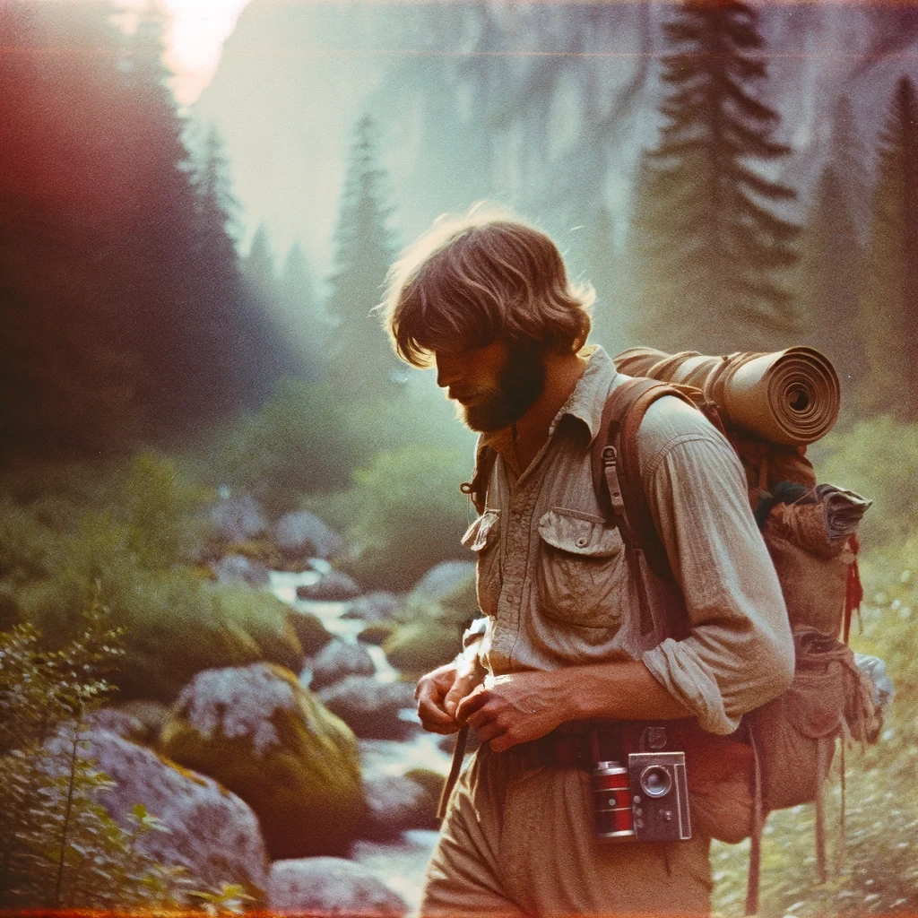 hiker crossing a stream