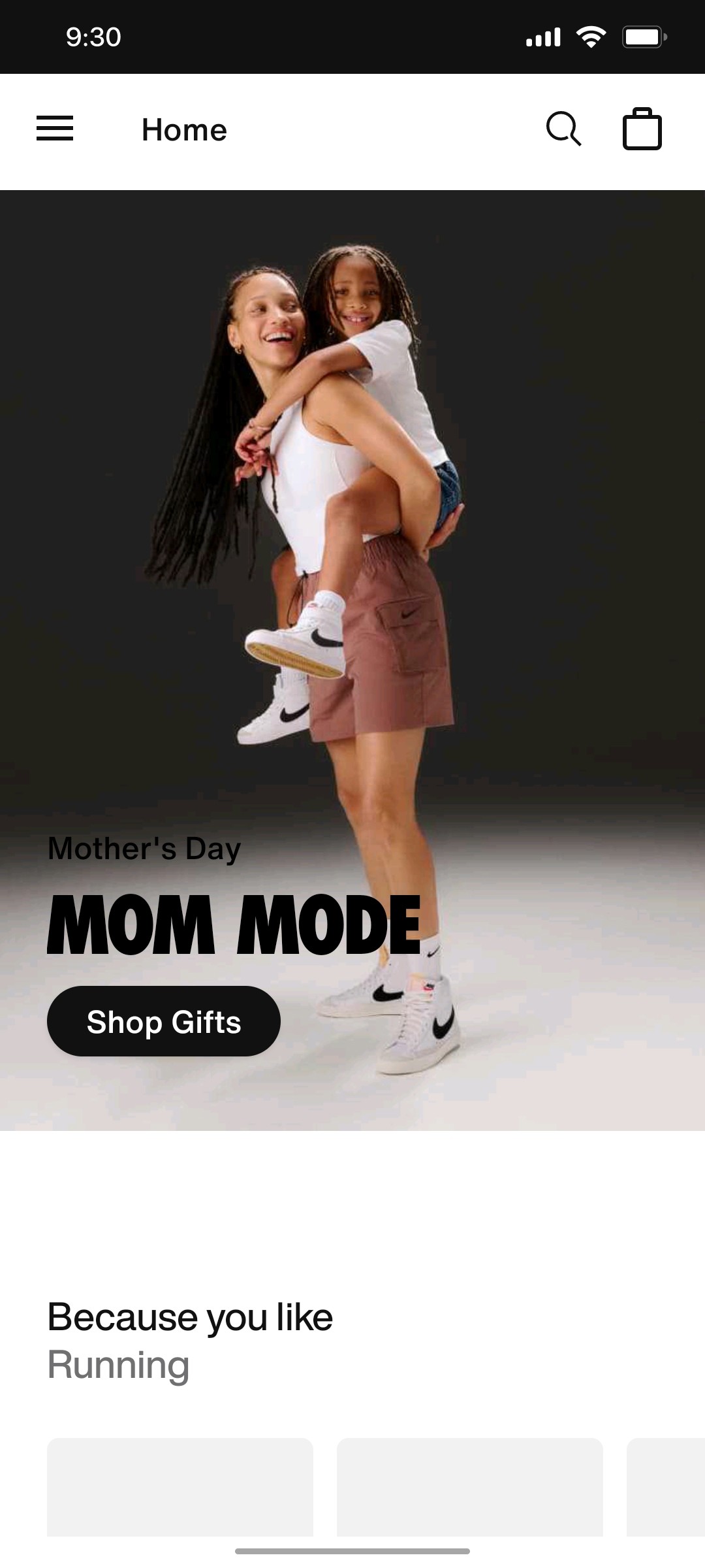Nike App Shop Gift Screen