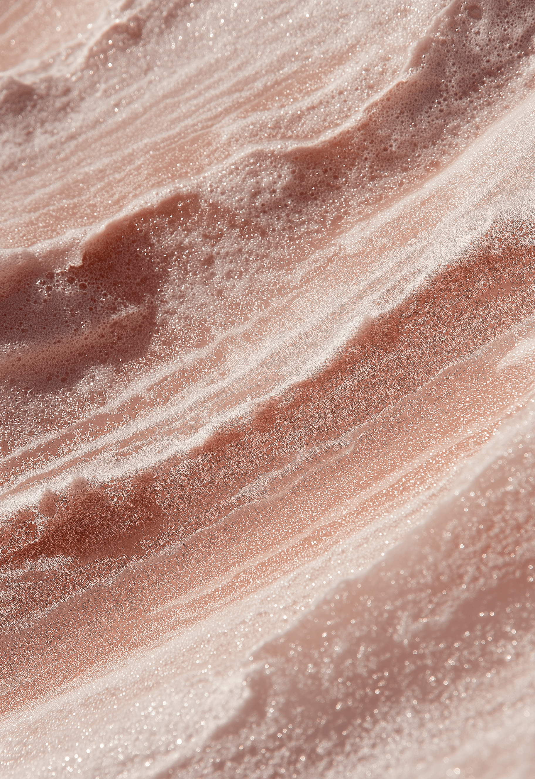 Detailed close-up of the texture and color of light pink lip gloss, product photography.