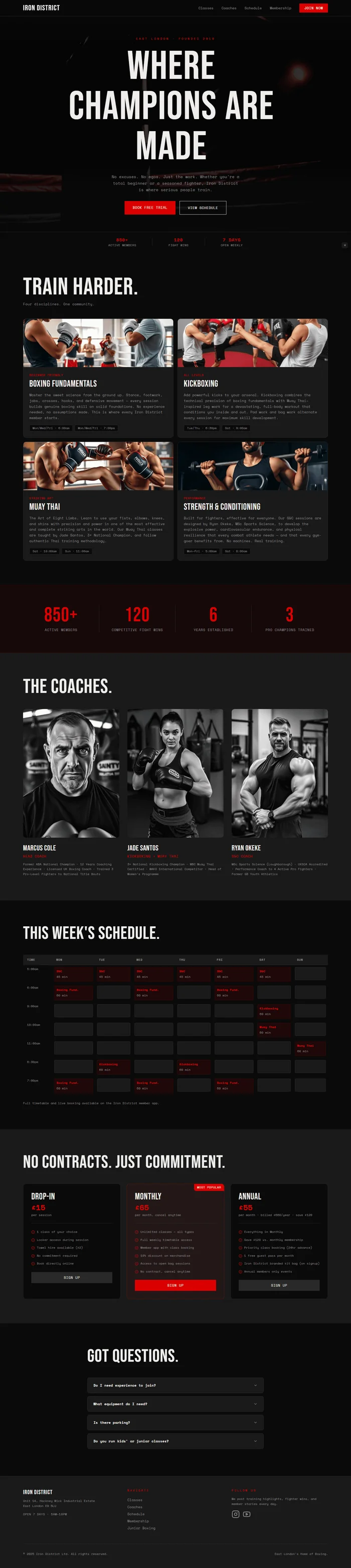 Boxing gym website prompt screenshot