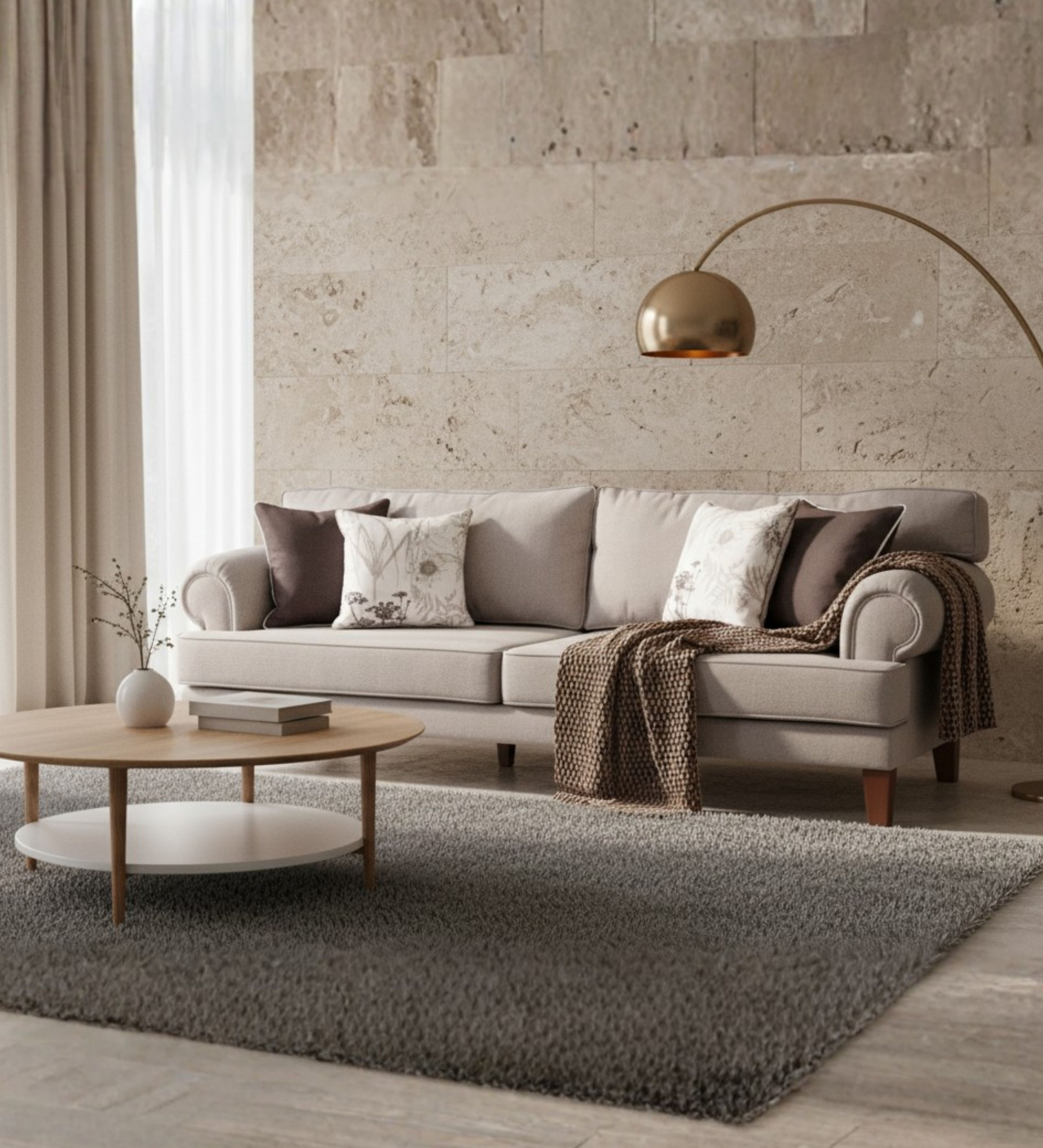 A tailored three‑seater designed with plush seating and a composed, timeless silhouette.