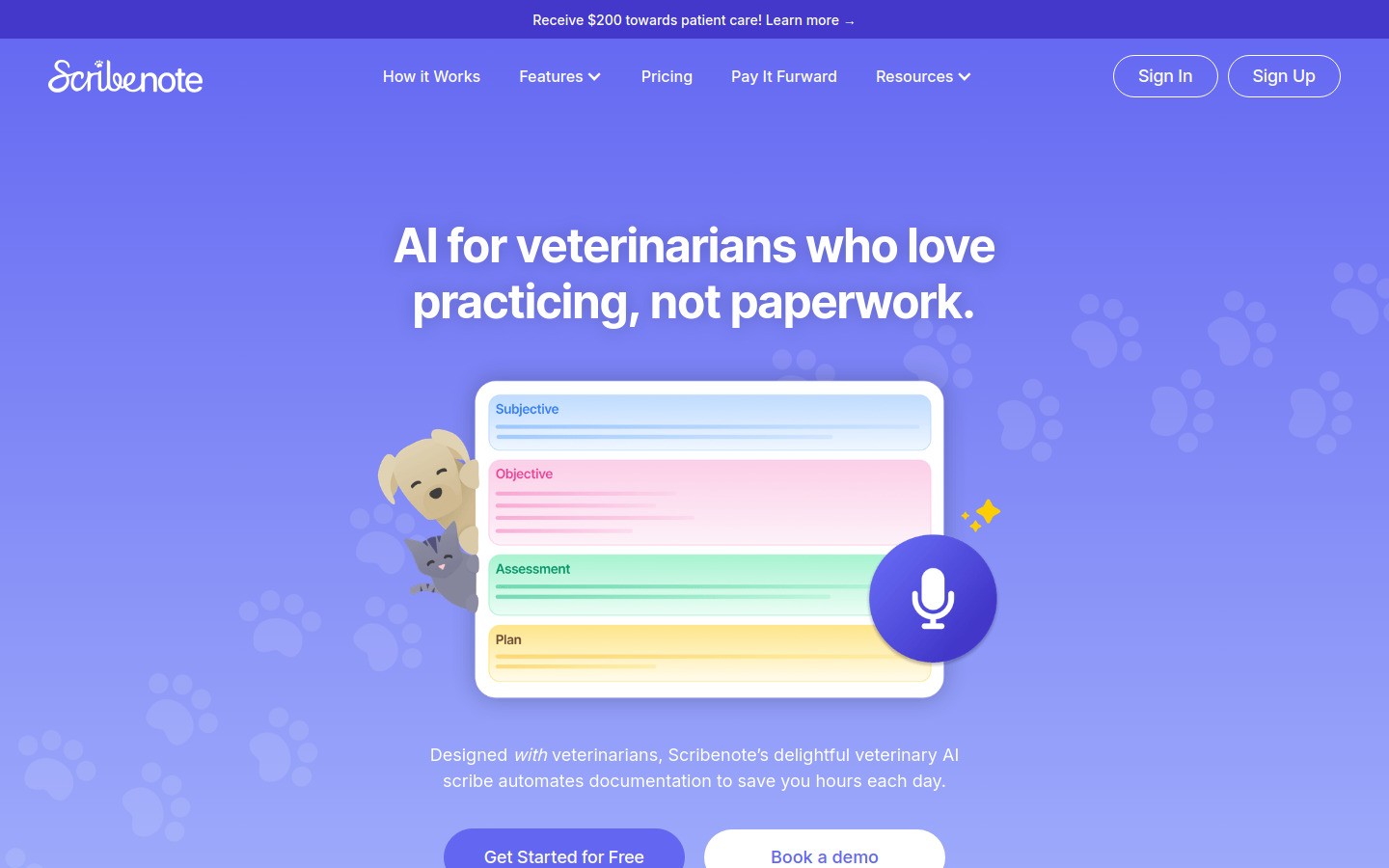 Scribenote veterinary AI scribe homepage