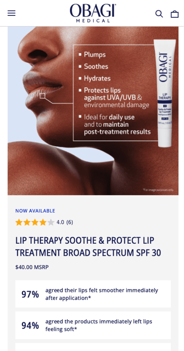 Mobile homepage hero promoting clinical skincare protection