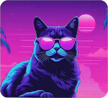 Cat with glasses in vaporwave style